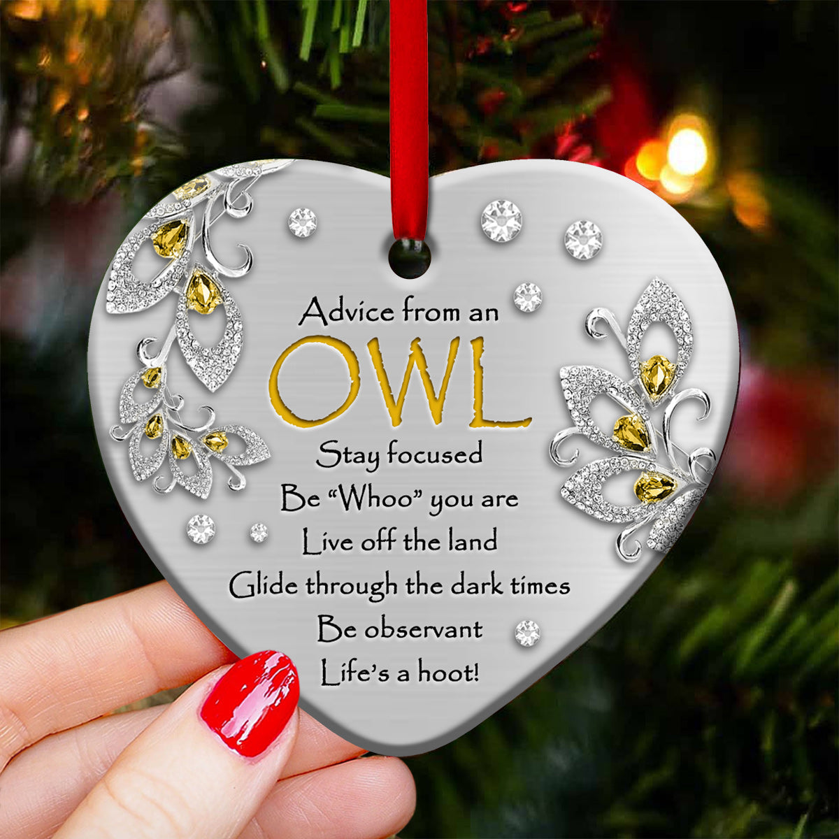 Owl Advice Heart Ornament - Christmas Ornament - Ciaocustom