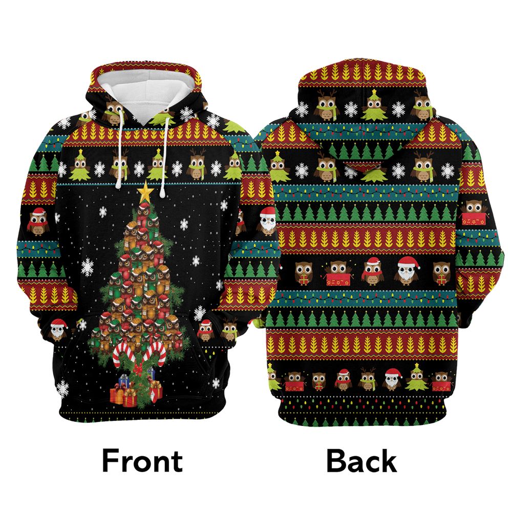 Owl Christmas Tree All Over Print 3D Hoodie For Men And Women, Best Gift For Dog lovers, Best Outfit Christmas