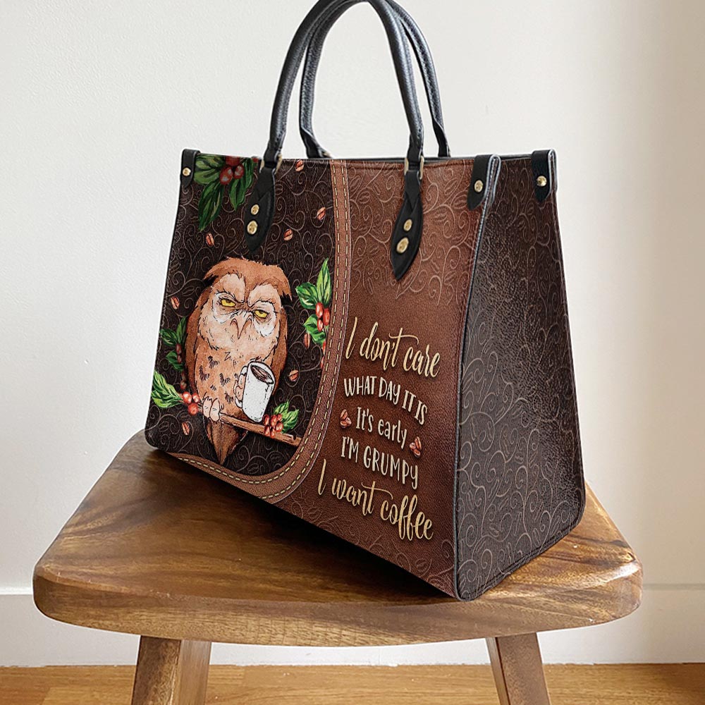Owl I Dont Care What Day It Is Leather Bag - Gift For Owl Lovers - Women's Pu Leather Bag