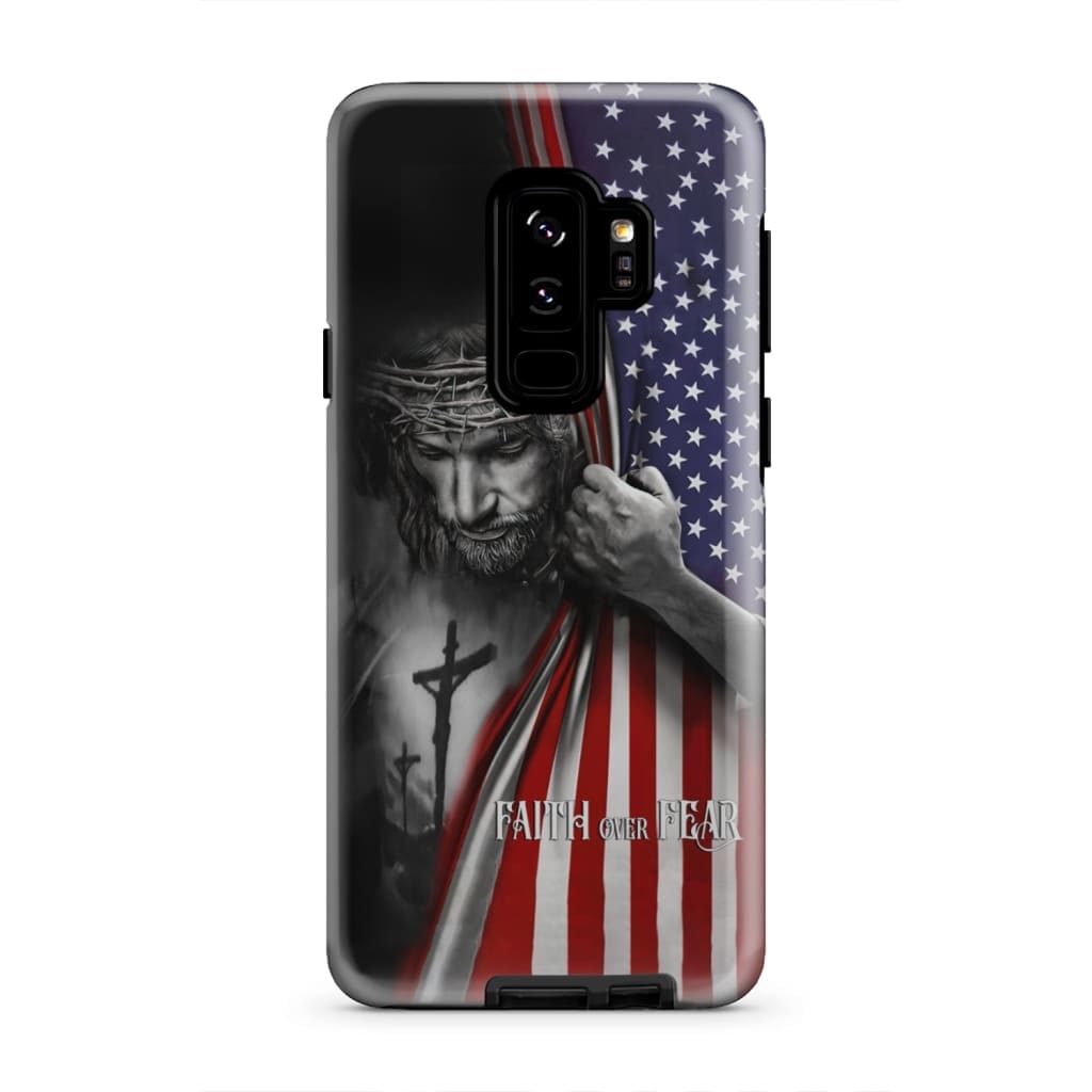Patriotic Christian Phone Cases Faith Over Fear Jesus Christ American Flag Phone Case - Scripture Phone Cases - Iphone Cases Christian