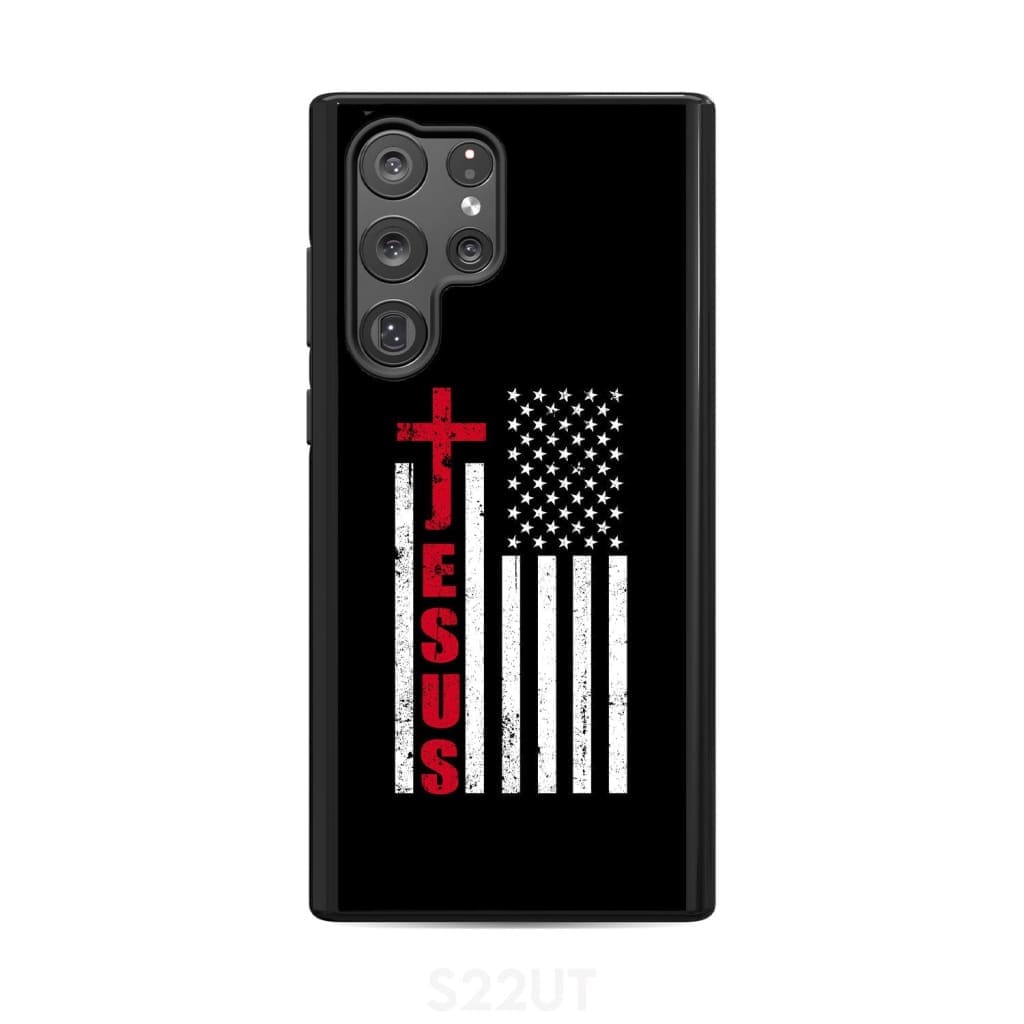 Patriotic Phone Cases Jesus Word Cross With American Flag Christian Phone Case - Inspirational Bible Scripture iPhone Cases