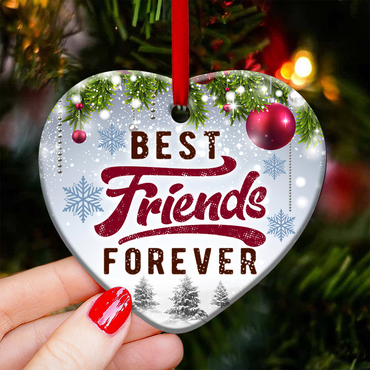 Penguin Best Friends Forever Heart Ceramic Ornament - Christmas Ornament - Christmas Gift