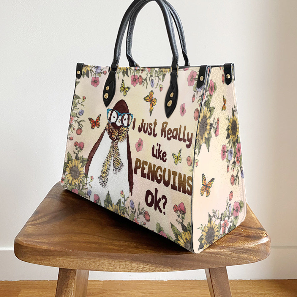 Penguin I Just Really Like Penguins Leather Bag - Best Gifts For Penguin Lovers - Women's Pu Leather Bag