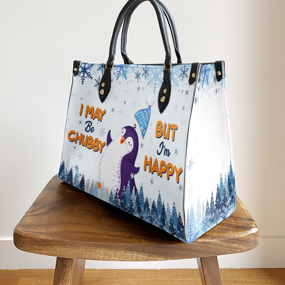 Penguin I May Be Chubby But Im Happy Leather Bag - Best Gifts For Penguin Lovers - Women's Pu Leather Bag