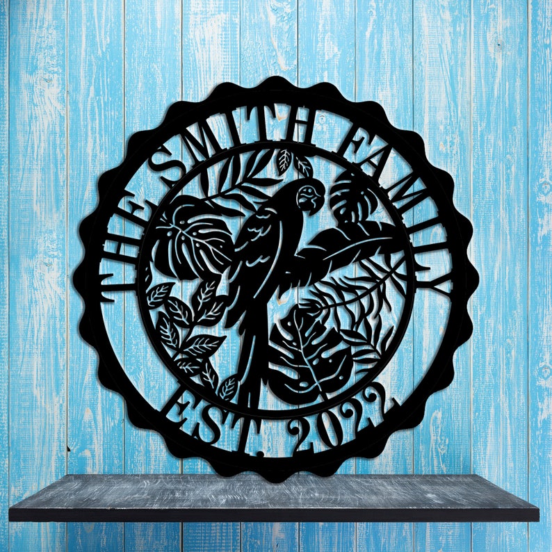 Personality Tropical Metal Wall Decor Parrot Birds With Tropical Plant Leaves Metal Wall Sculpture Hawaiian Themed Hanging Artwork -Metal Art