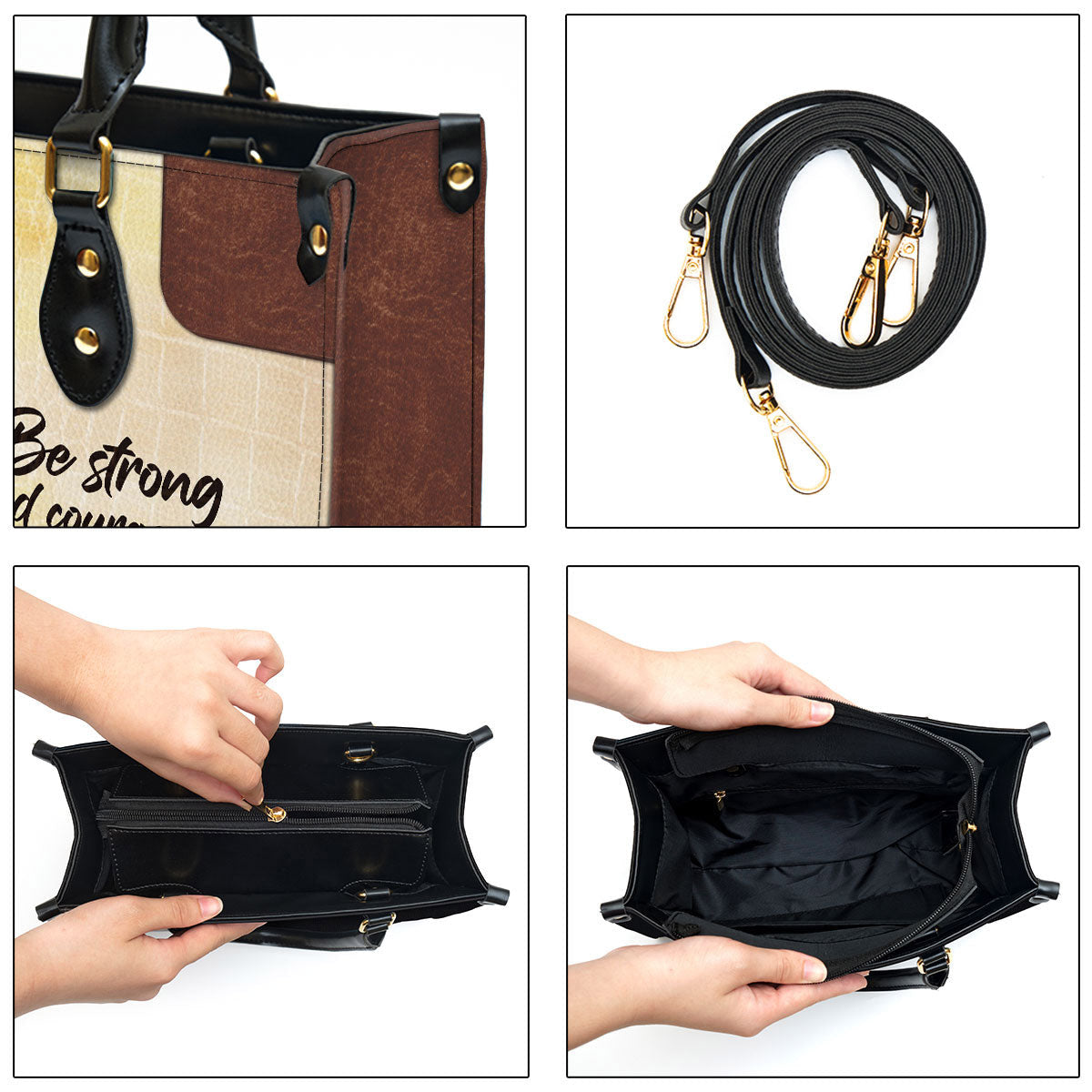 Personalized Be Strong And Courageous Unique Lion Leather Bag - Christian Pu Leather Bags For Women