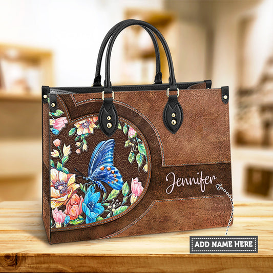 Personalized Butterfly Flower Leather Bag - Women's Pu Leather Bag - Best Mother's Day Gifts