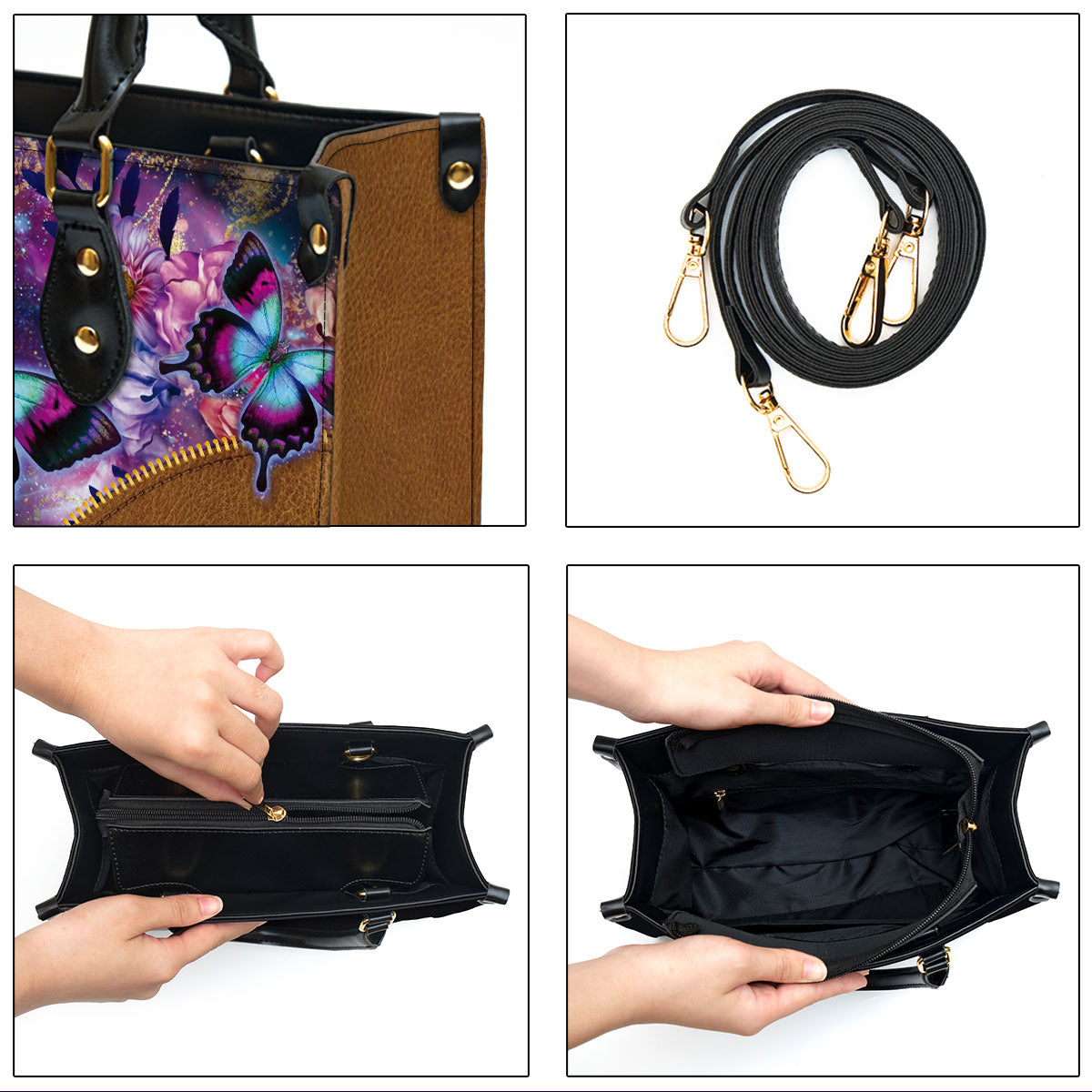 Personalized Butterfly Leather Handbag With Handle - Gifts For Religious Women