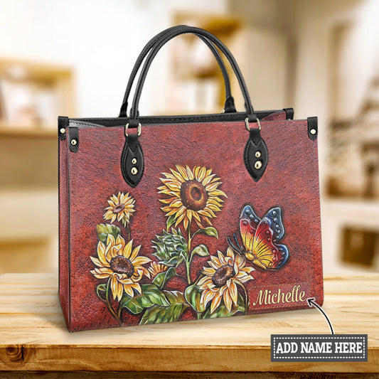 Personalized Butterfly Sunflower Gorgeous Leather Bag - Women's Pu Leather Bag - Best Mother's Day Gifts