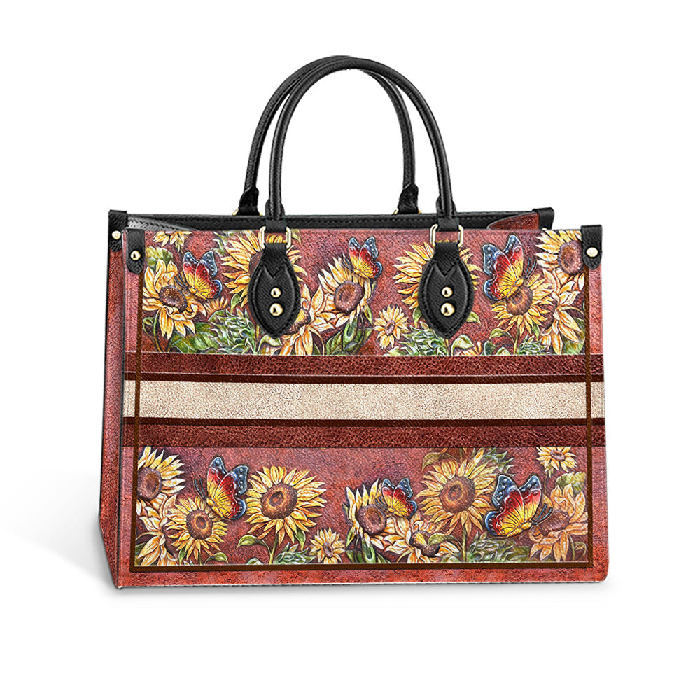 Personalized Butterfly Sunflower Leather Bag - Women's Pu Leather Bag - Best Mother's Day Gifts