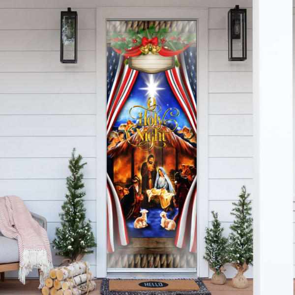 Personalized Christmas Silent Night - Jesus Is Born Door Cover - Christmas Outdoor Decoration - Religious Door Decorations