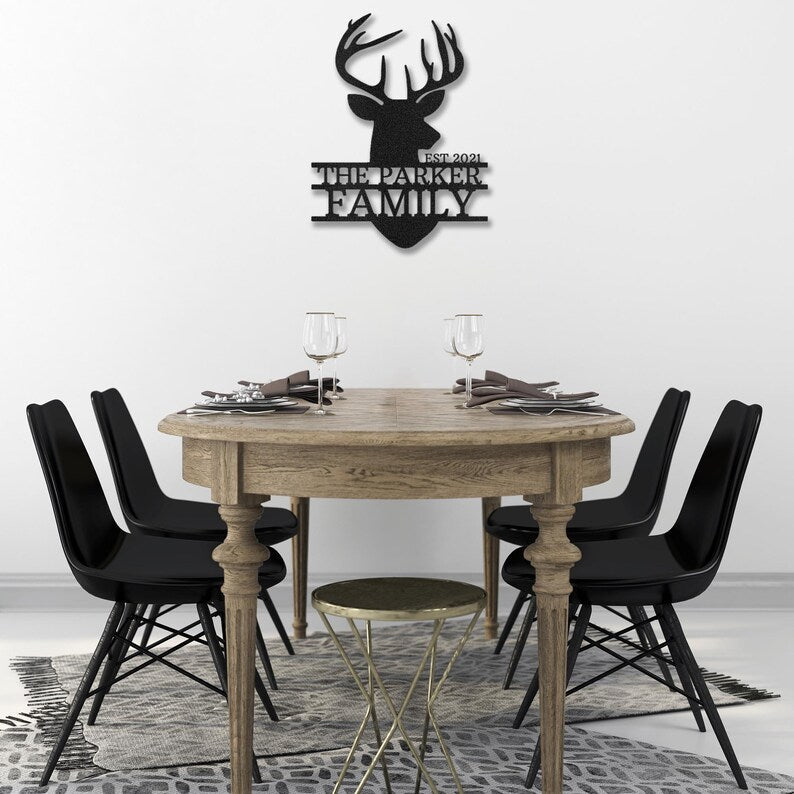 Personalized Deer Head Metal Cabin Sign Outdoor Hunter Hunting Antlers Customized Family Name Door Hanger