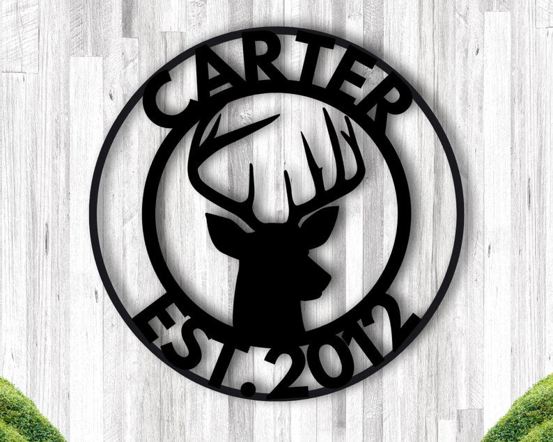 Personalized Deer Sign - Established Last Name Family Sign - Gift For Him - Metal Hunting Cabin Sign - Deer Hunter Sign