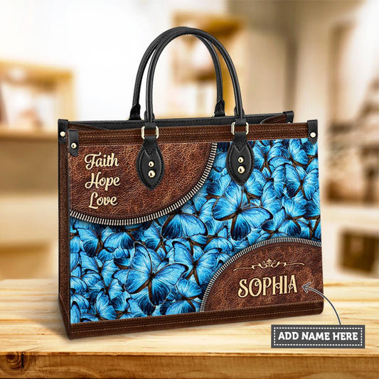 Personalized Faith Hope Love Butterfly Leather Bag - Women's Pu Leather Bag - Best Mother's Day Gifts