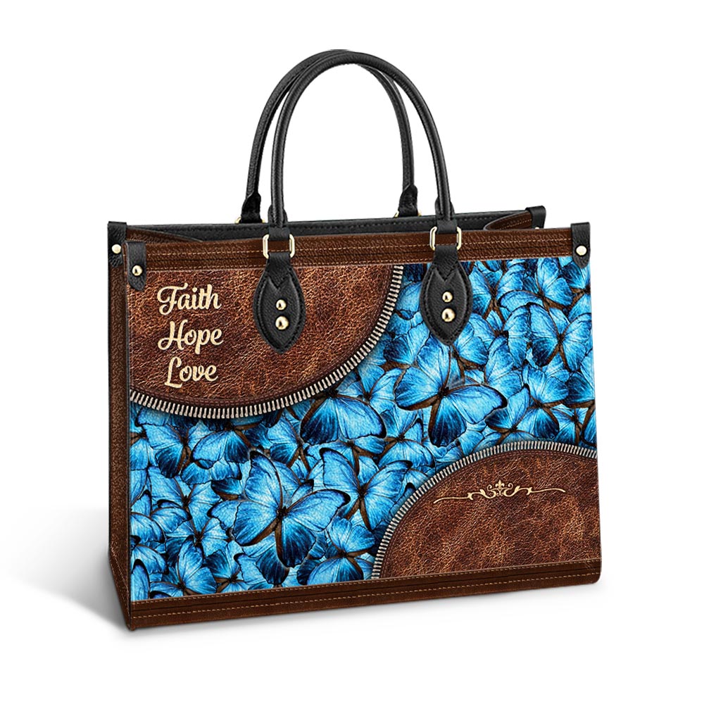 Personalized Faith Hope Love Butterfly Leather Bag - Women's Pu Leather Bag - Best Mother's Day Gifts