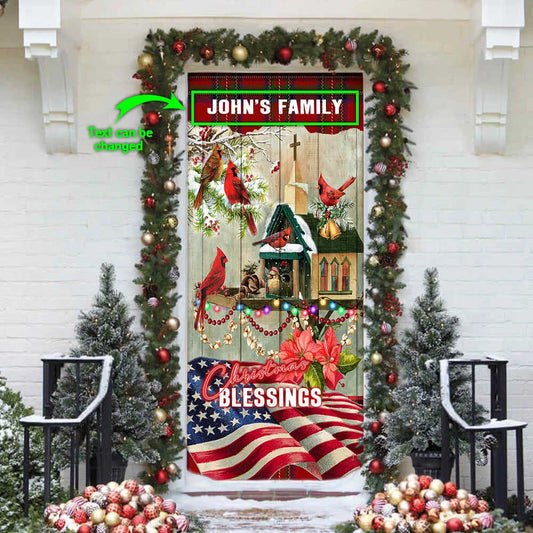 Personalized Family Christmas Blessings Home Door Cover - Christmas Outdoor Decoration - Religious Door Decorations
