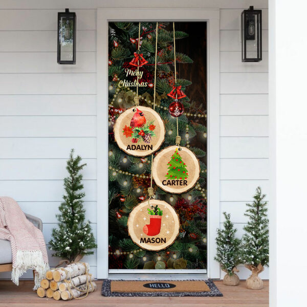 Personalized Family Christmas Tree Door Cover - Christmas Outdoor Decoration - Religious Door Decorations