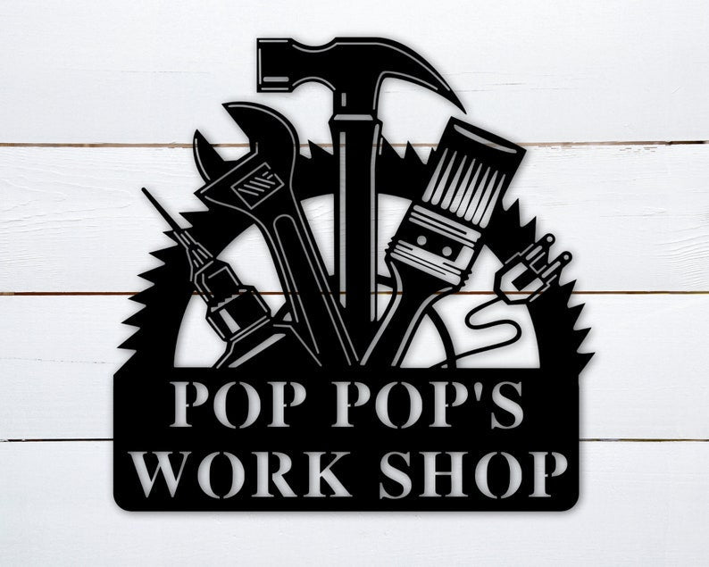 Personalized Fathers Day Sign - Papas Workshop Metal Sign - Fathers Day Gift - Garage Sign