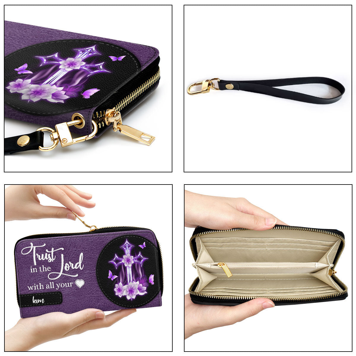 Personalized Floral Cross Clutch Purse - Trust In The Lord With All Your Heart Clutch Purse - Women Clutch Purse