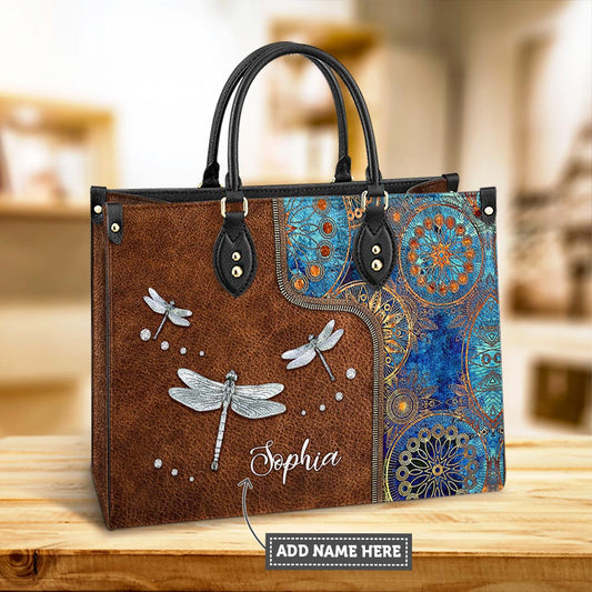Personalized Hippie Dragonfly Abstract Art Leather Bag - Women's Pu Leather Bag - Best Mother's Day Gifts