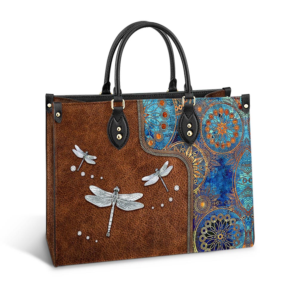 Personalized Hippie Dragonfly Abstract Art Leather Bag - Women's Pu Leather Bag - Best Mother's Day Gifts