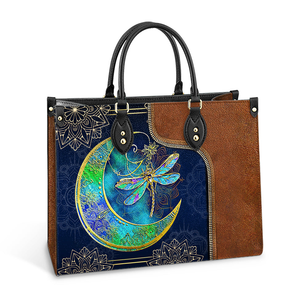 Personalized Hippie Dragonfly Moon Child Leather Bag - Women's Pu Leather Bag - Best Mother's Day Gifts