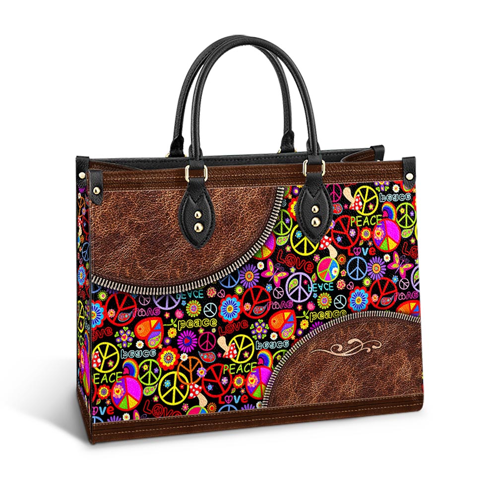 Personalized Hippie Pattern Love Peace Leather Bag - Women's Pu Leather Bag - Best Mother's Day Gifts