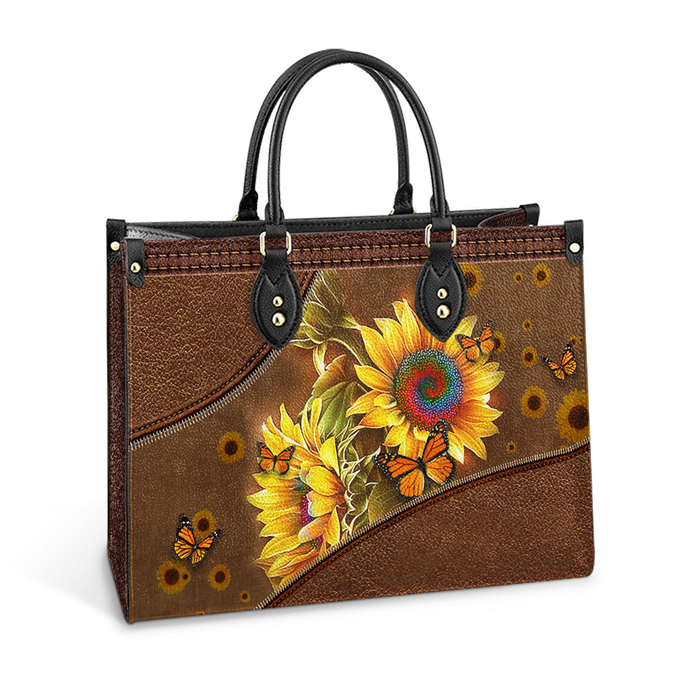 Personalized Hippie Sunflower Butterfly Leather Bag - Women's Pu Leather Bag - Best Mother's Day Gifts