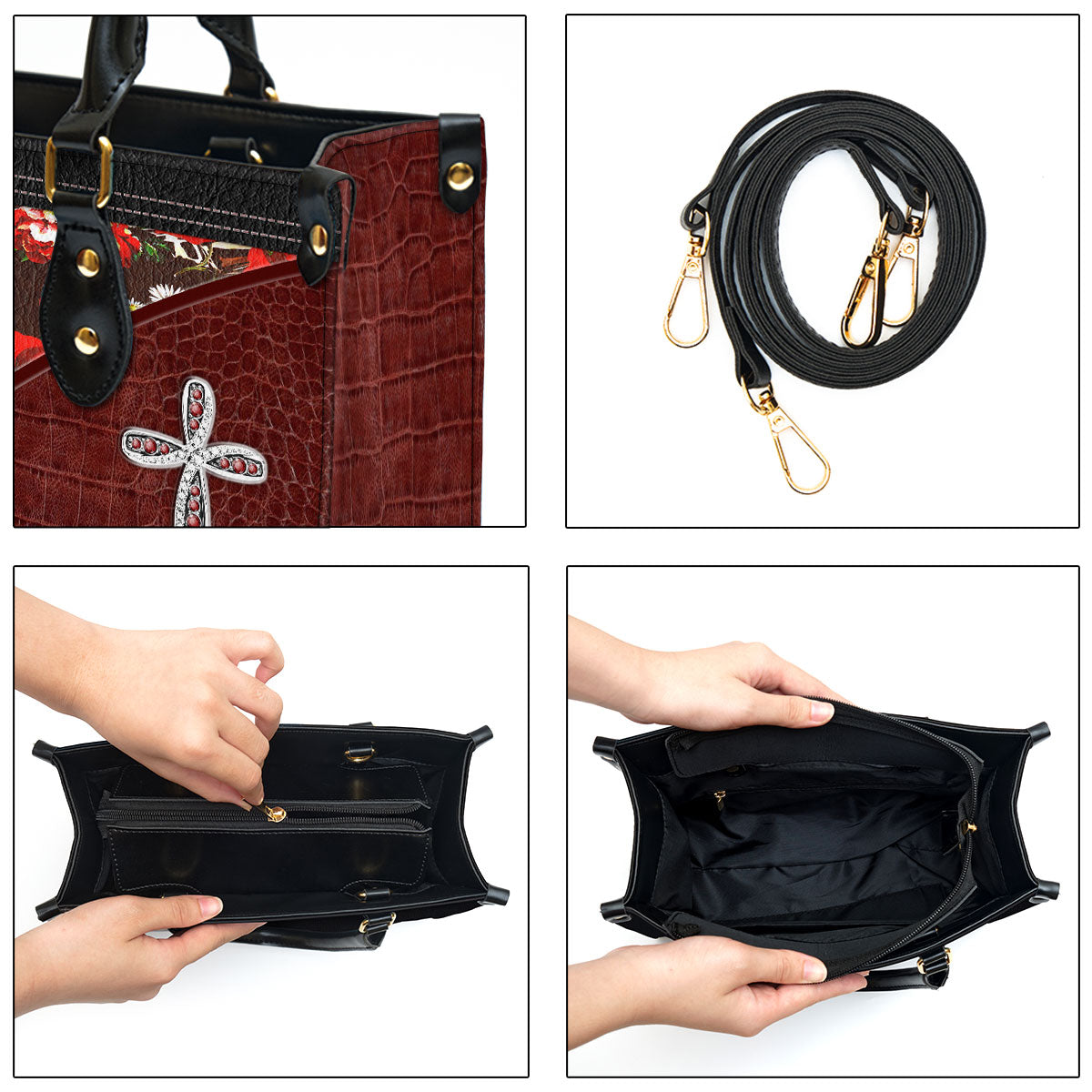 Personalized His Grace Is Sufficient For Me Lovely Flower Leather Bag - Christian Pu Leather Bags For Women