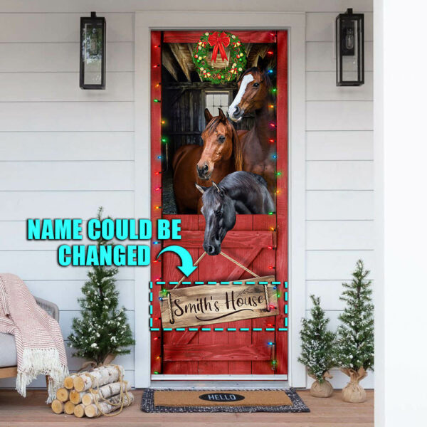 Personalized Horse - Merry Christmas Door Cover - Christmas Outdoor Decoration - Religious Door Decorations