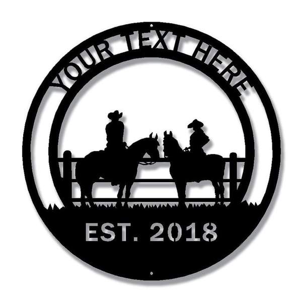 Personalized Horser Couple Metal Sign Horseshoe Art Western Decor Housewarming Gift Farmhouse Decor