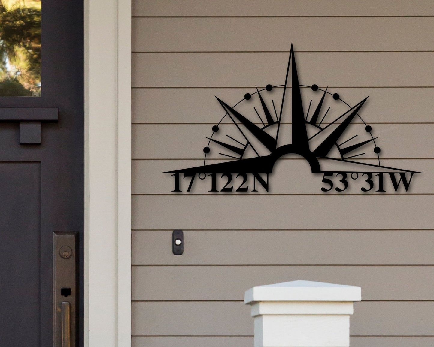 Personalized Metal Gps Coordinates Sign - Nautical Compass Metal Wall Art - Custom Metal Sign Address Sign