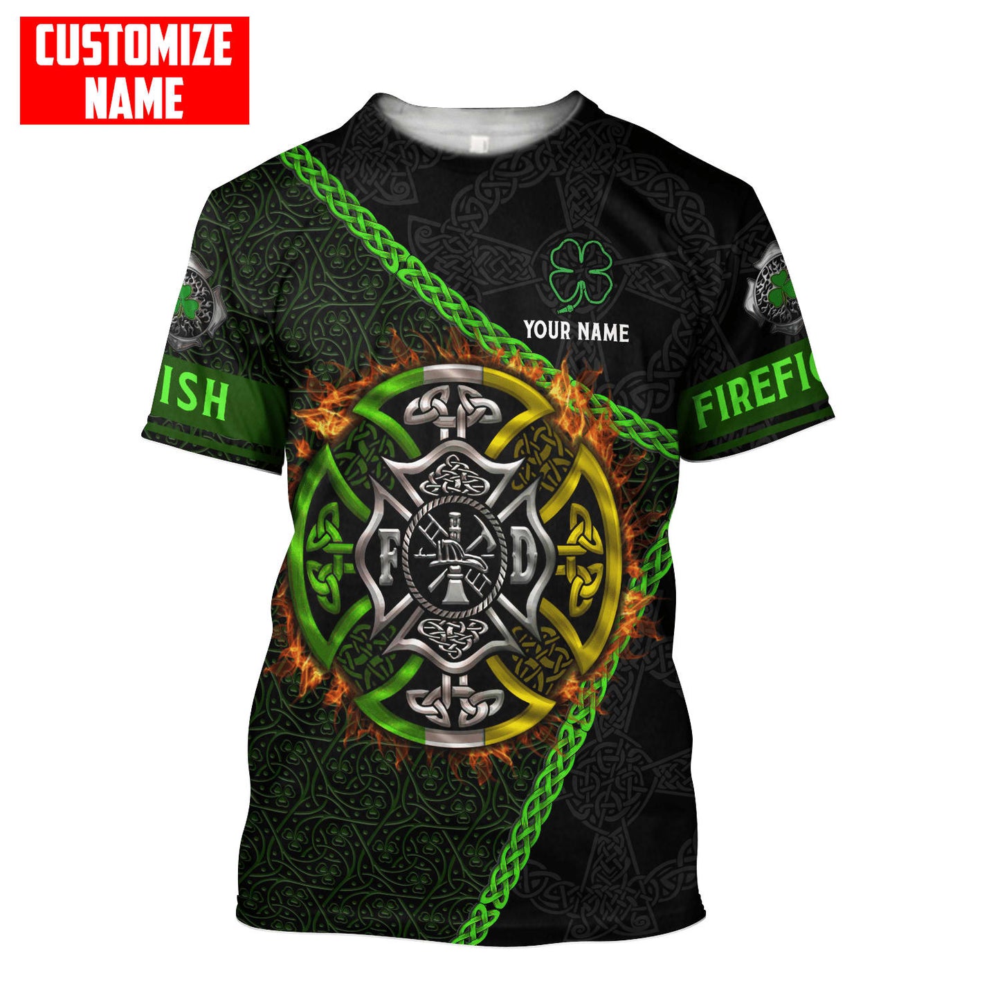 Personalized Name Irish Firefighter Saint Patrick's Day T-Shirt - St Patricks Day 3D Shirts for Men & Women
