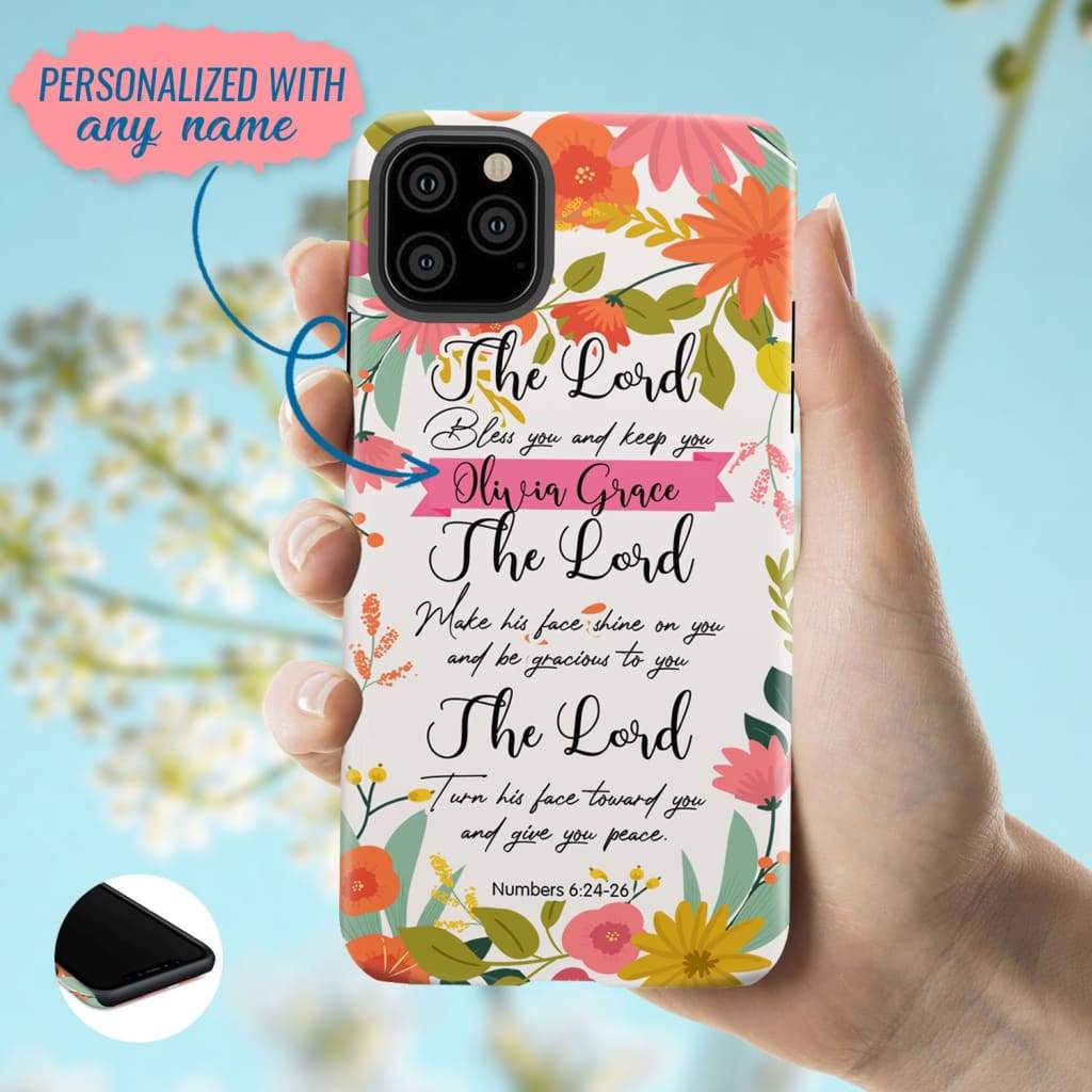 Personalized Name Phone Case The Lord Bless You And Keep You Phone Case - Inspirational Bible Scripture iPhone Cases