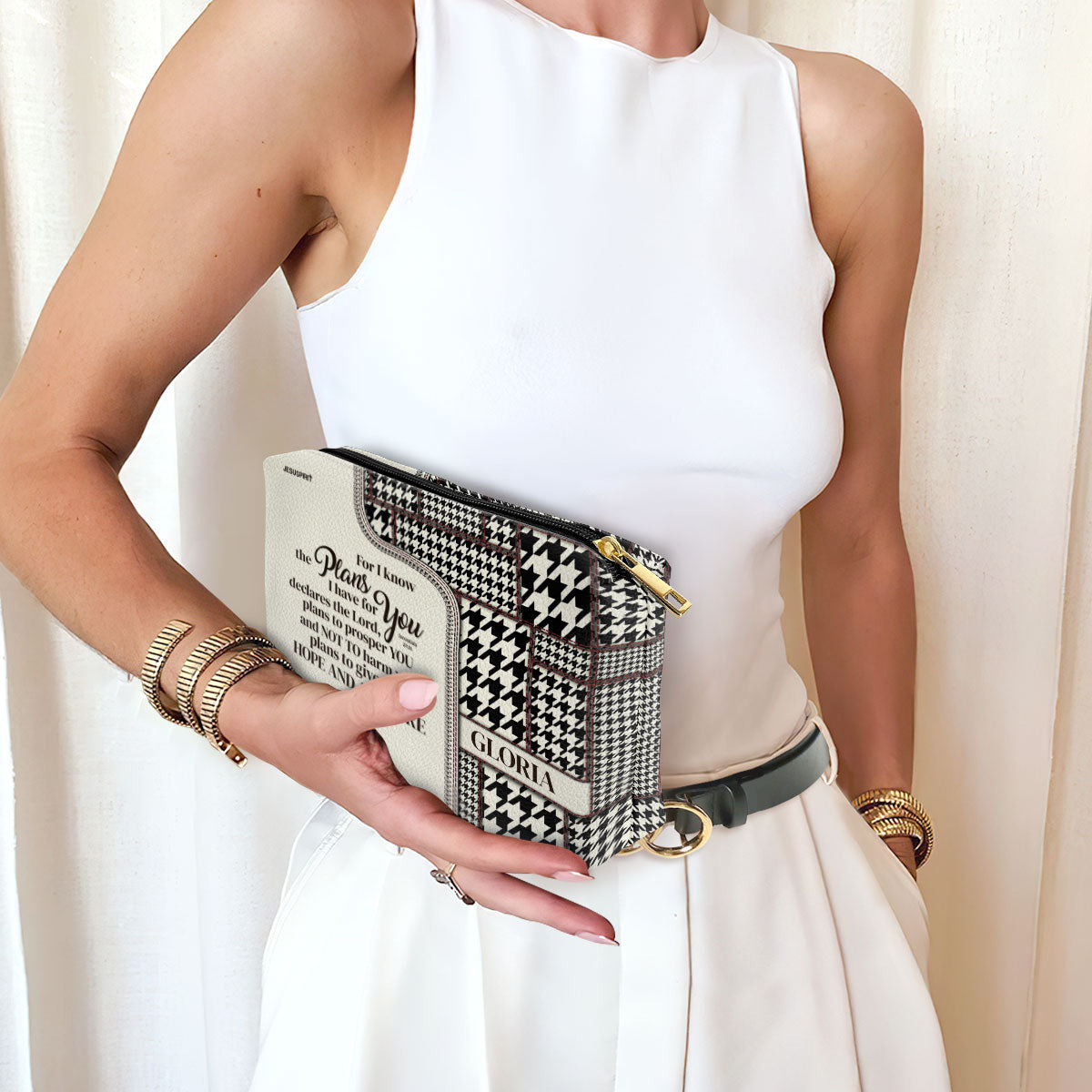 Personalized Pattern Leather Pouch For I Know The Plans I Have For You Jeremiah 2911 - Worship Gift For Her