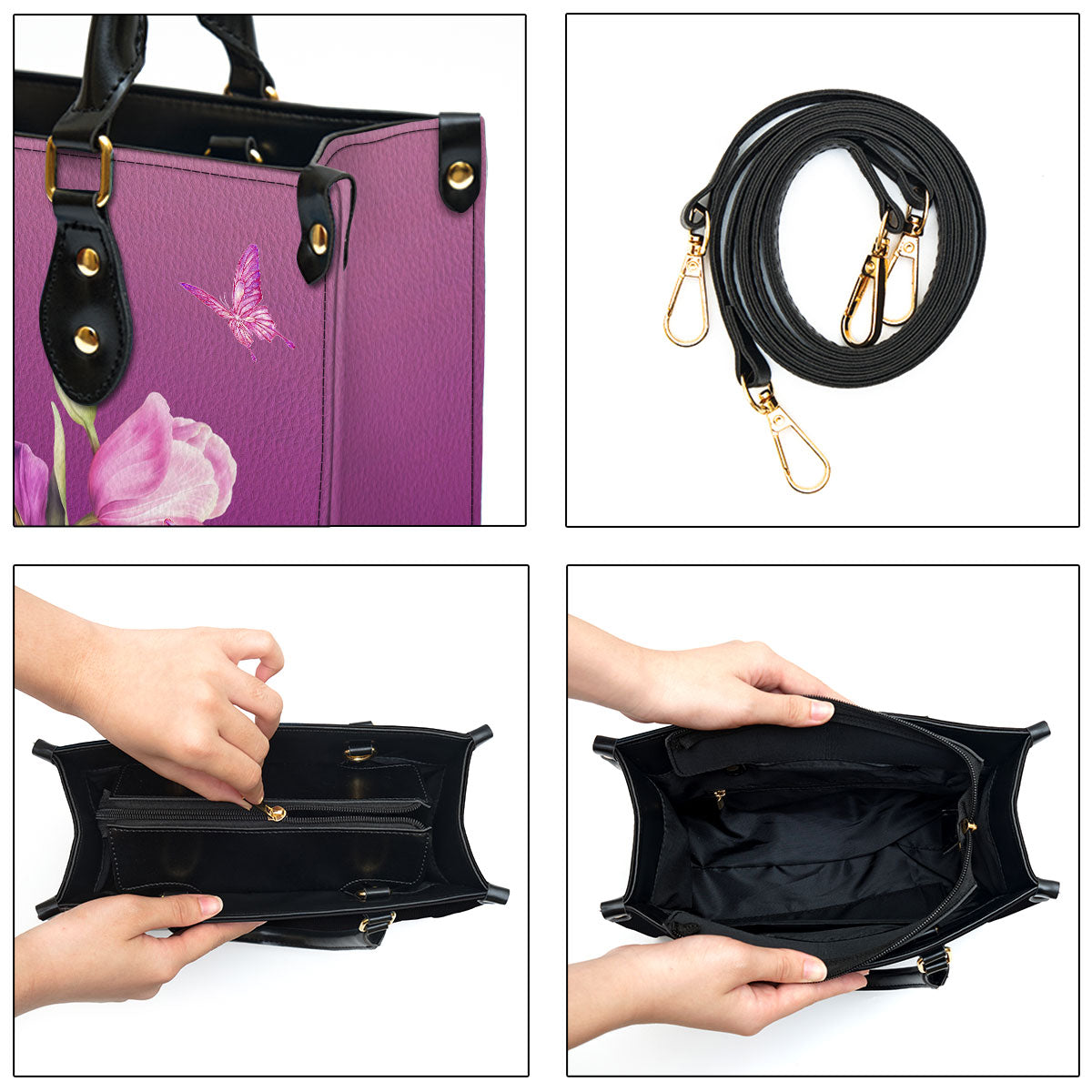 Personalized Purple Leather Handbag Trust In The Lord With All Your Heart Proverbs 35 Tulip And Cross