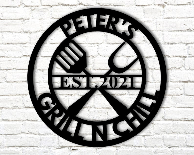 Personalized The Grill Metal Sign - Personalized Gift For Dad - Custom Metal Sign With Est. Date - Outdoor Kitchen Decor