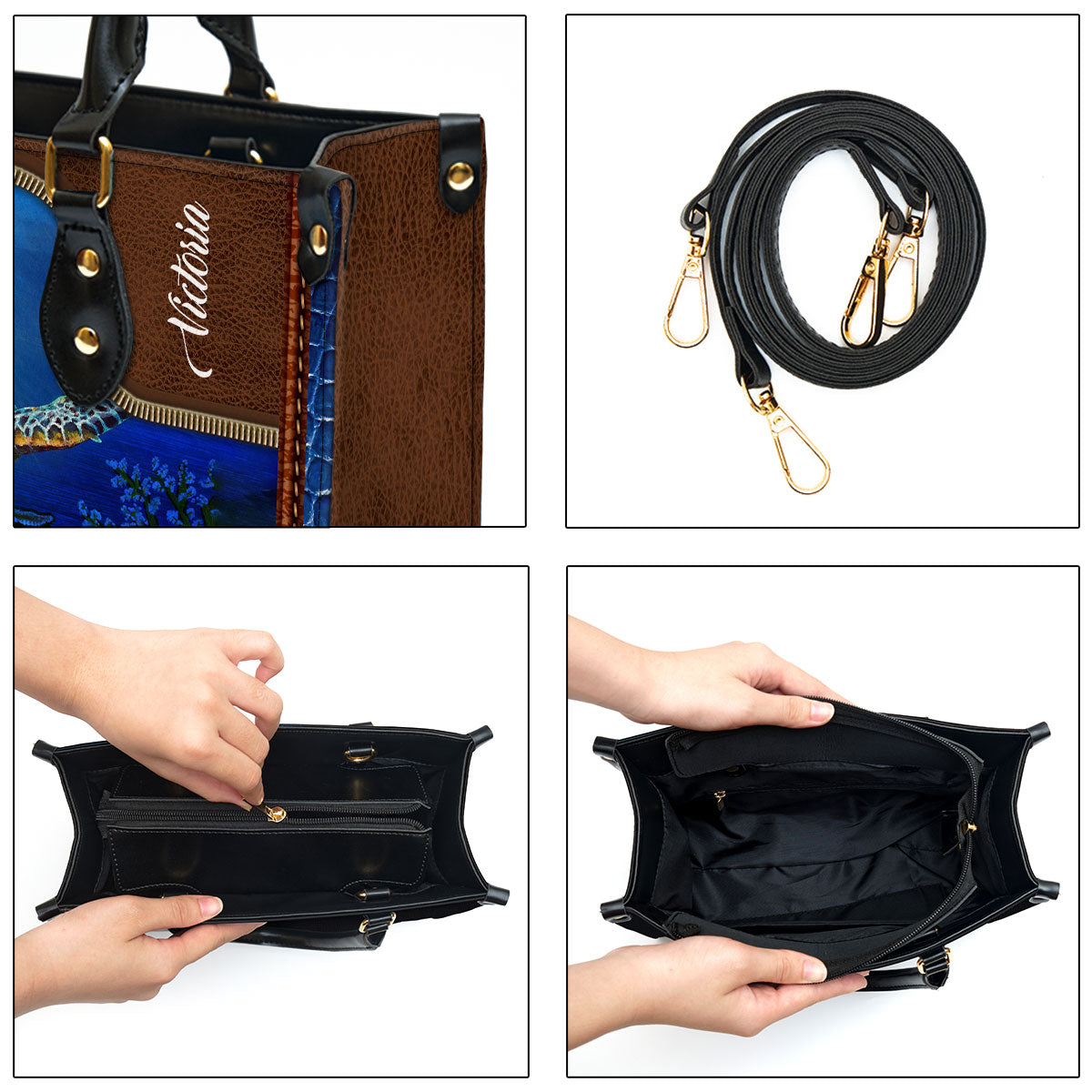 Personalized Turtle Leather Bag I Will Walk By Faith Even When I Cannot See - Women Pu Leather Bag - Christian Gifts For Women