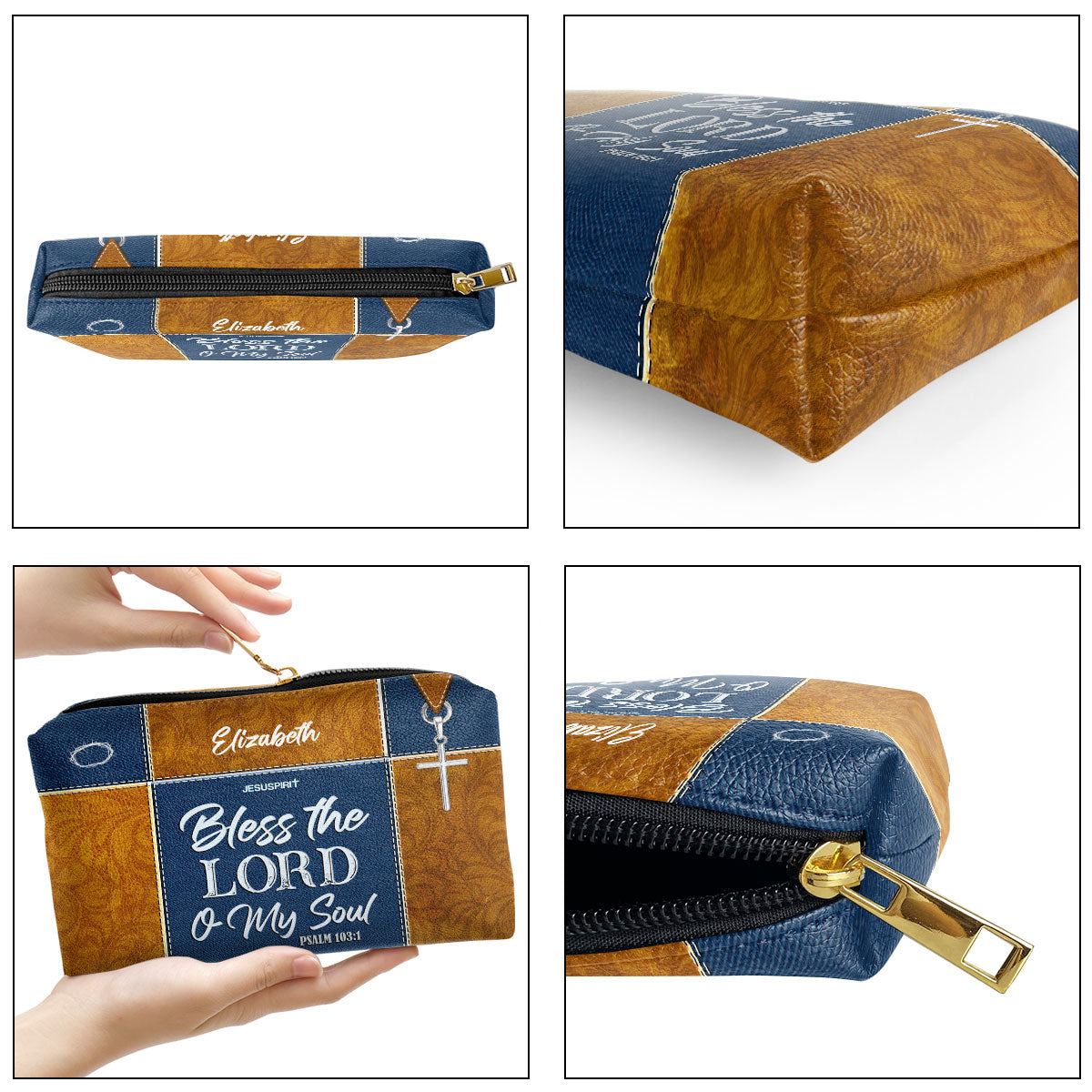 Personalized Zippered Leather Pouch Psalm 1031 Bless The Lord O My Soul - Religious Gift For Worship Friend