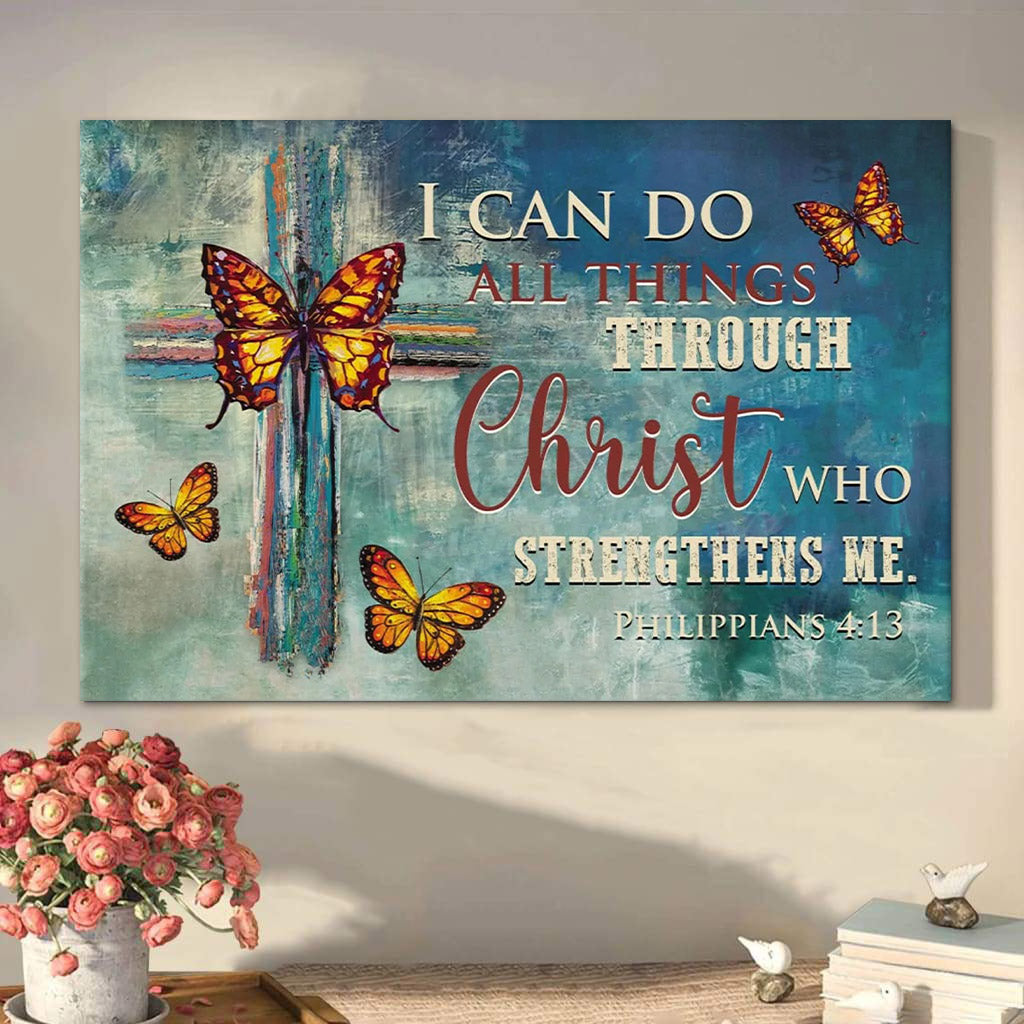 Philippians 413 I Can Do All Things Through Christ Wall Art Canvas Butterflies Cross