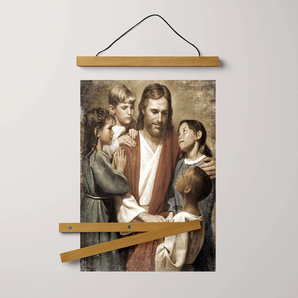Pictures Of Jesus With Children - Christ And Children From Around The World Portrait Hanging Canvas Wall Art - Christian Wall Decor - Religious Canvas
