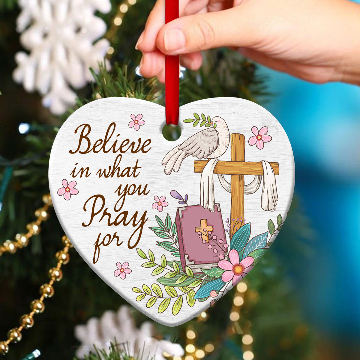 Pray For It - Beautiful Cross Ceramic Heart Ornament - Christmas Decor - Funny Ornament