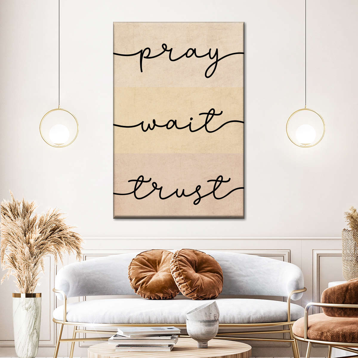 Pray Wait Trust Typography Wall Art Canvas - Canvas Religious Wall Art - Christian Wall Decor Living Room