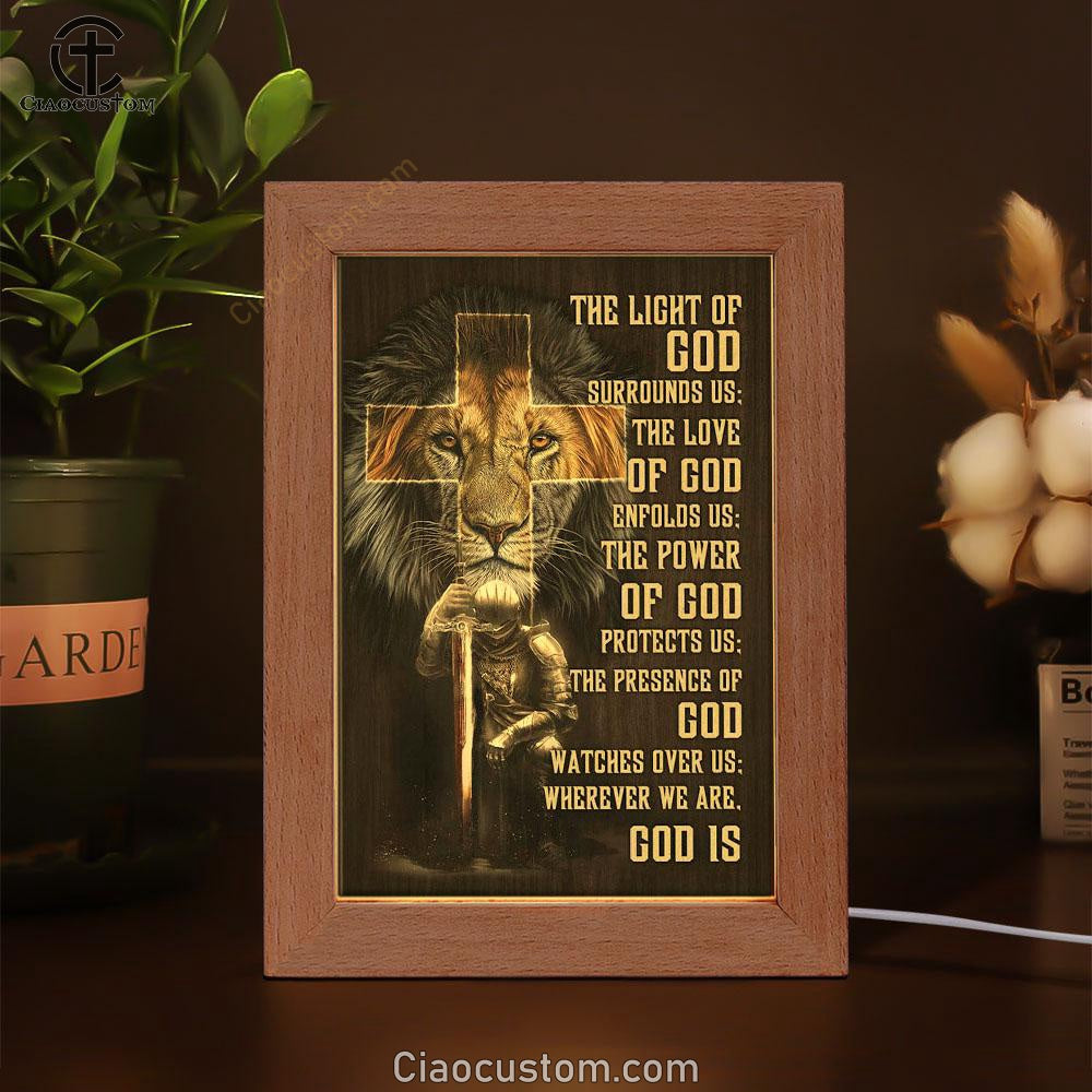 Prayer For Protection - Warrior Lion Of Judah Frame Lamp Prints - Bible Verse Wooden Lamp - Scripture Night Light