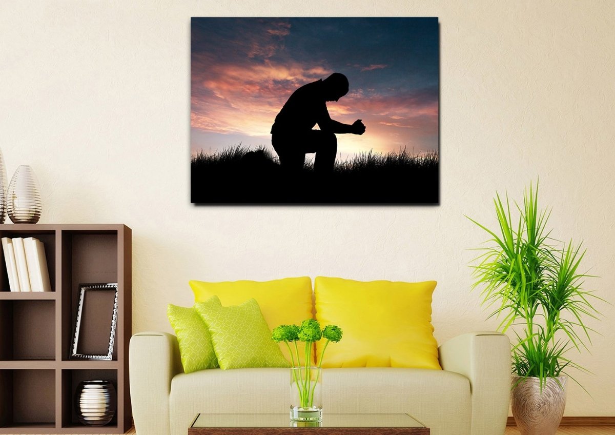 Prayer & Praying At Sunrise Sunset Canvas - Christian Canvas Wall Art