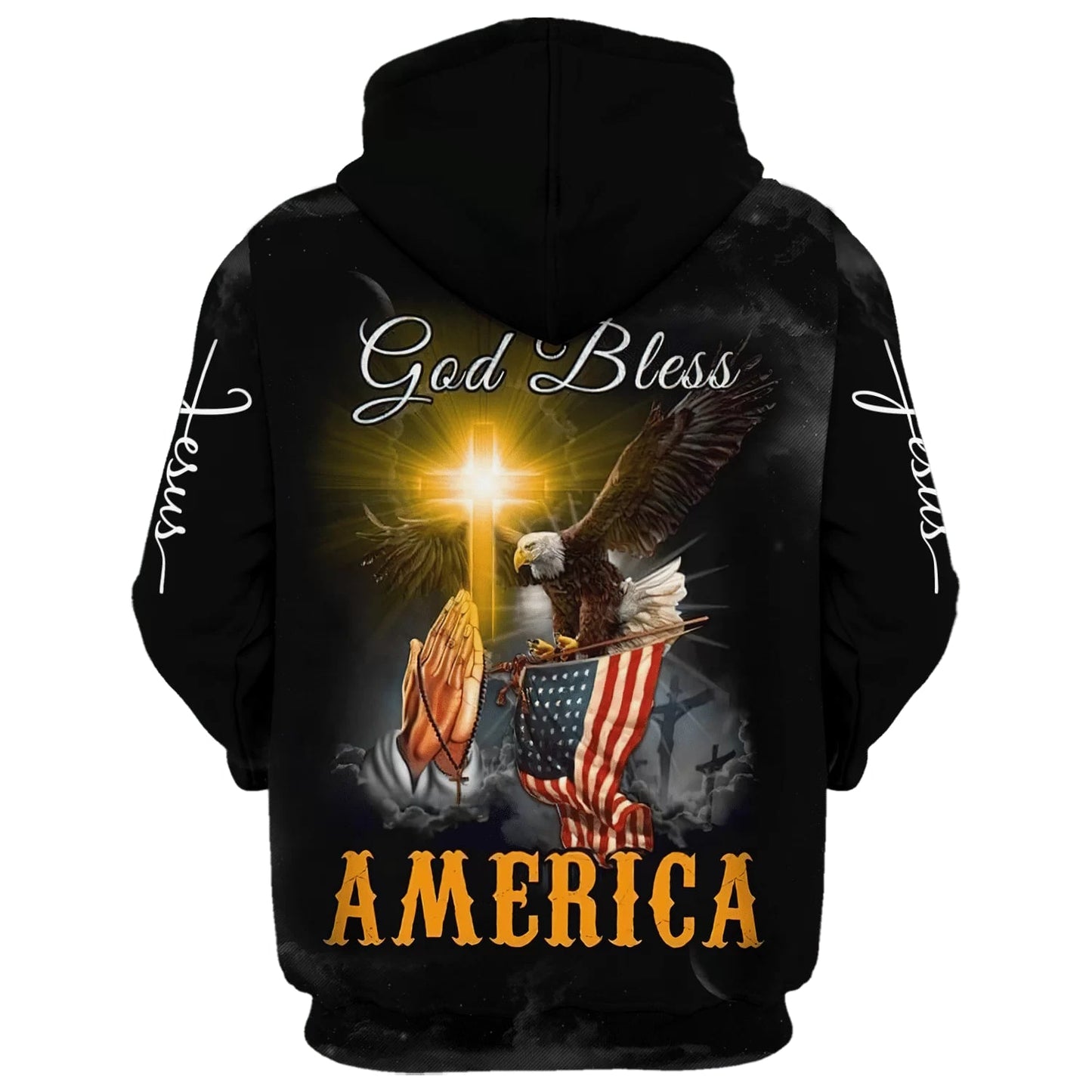 Praying Hand Eagle US Flag Christ Cross God Bless America 3D Hoodies - Men & Women Christian Hoodie - 3D Printed Hoodie