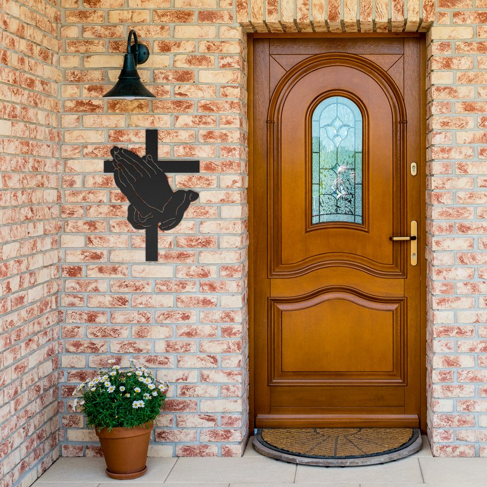 Praying Hands & Cross Metal Sign - Christian Metal Wall Art - Religious Metal Wall Decor