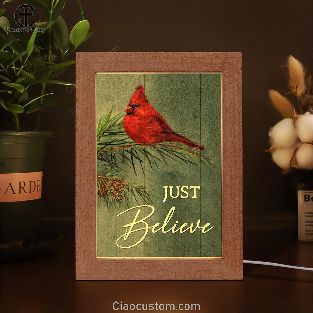 Pretty Cardinal Pine Cone Tree Just Believe Frame Lamp