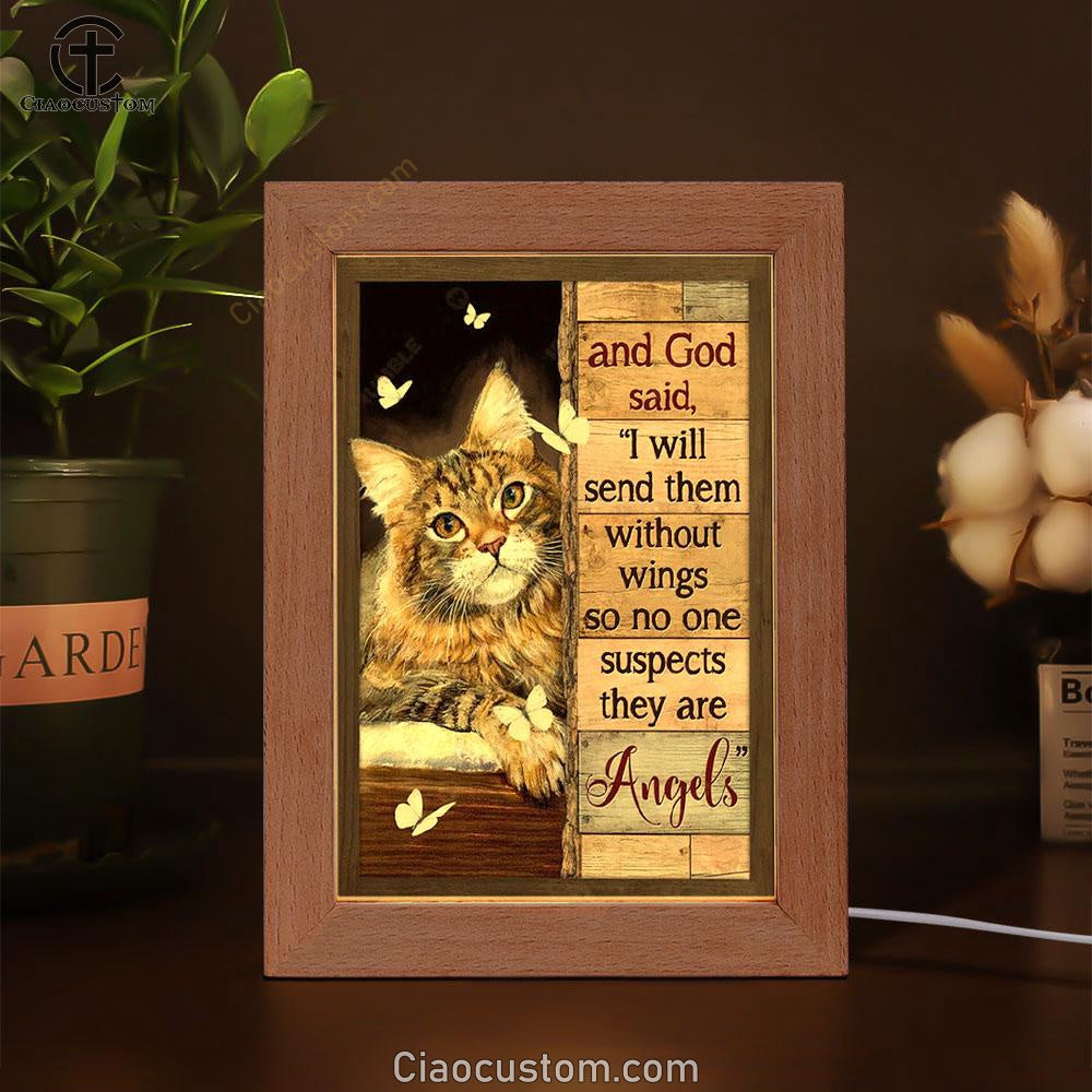 Pretty Cat Drawing And God Said I Will Send Them Without Wings Frame Lamp