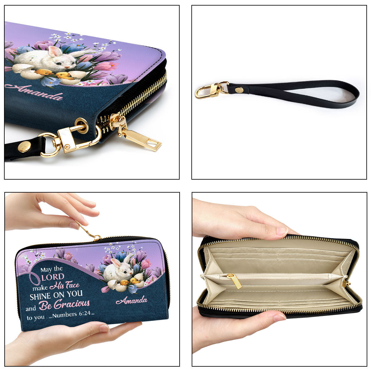Pretty Rabbit May The Lord Make His Face Shine On You Clutch Purse For Women - Personalized Name - Christian Gifts For Women